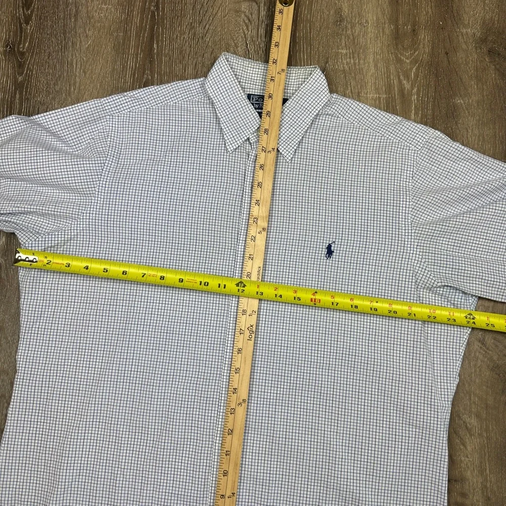Polo Ralph Lauren Alcott Mens Blue White Micro Check Button Down Shirt 16 32/33